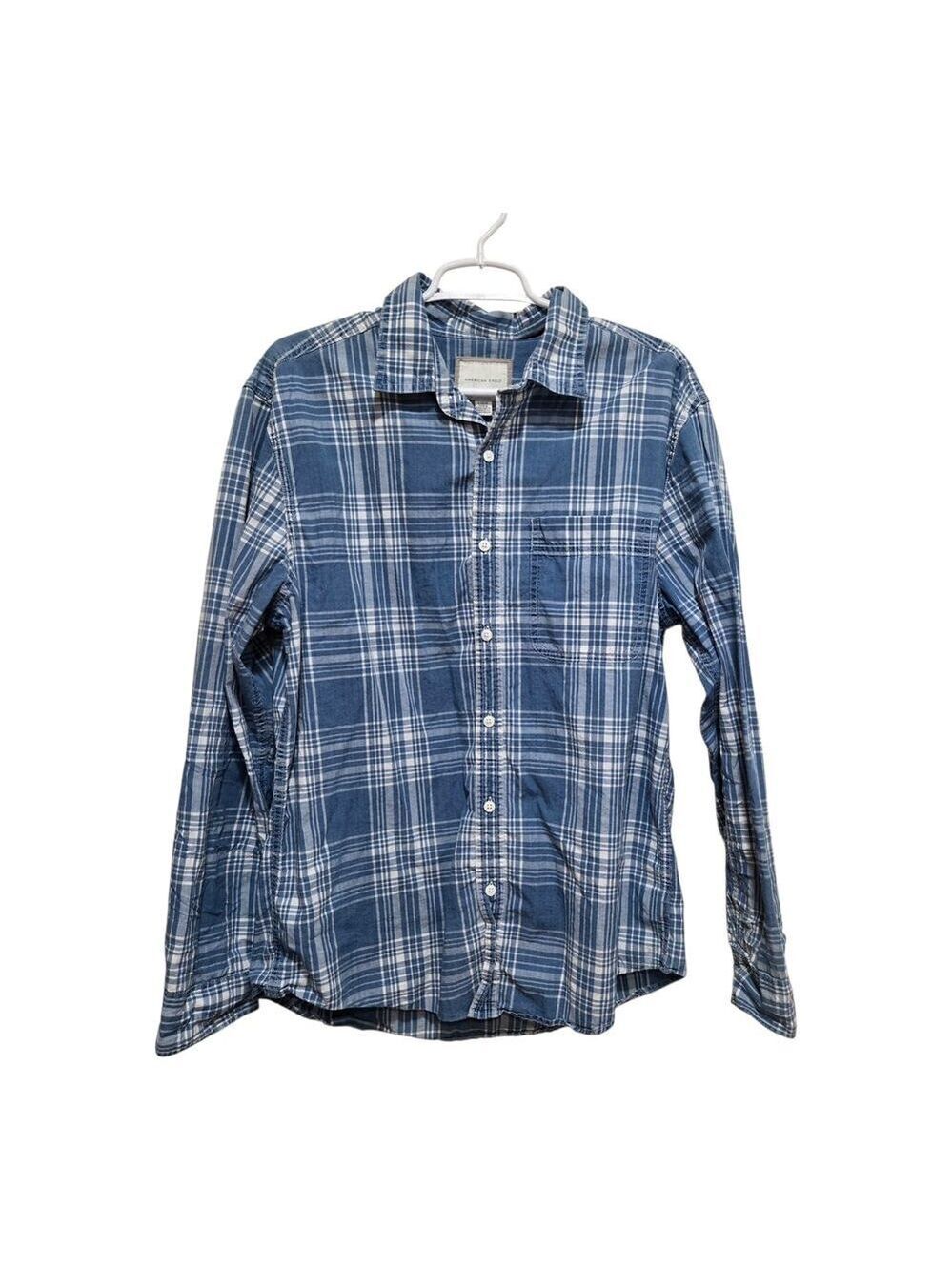 American Eagle Blue Plaid Button Up Shirt Large Super Soft